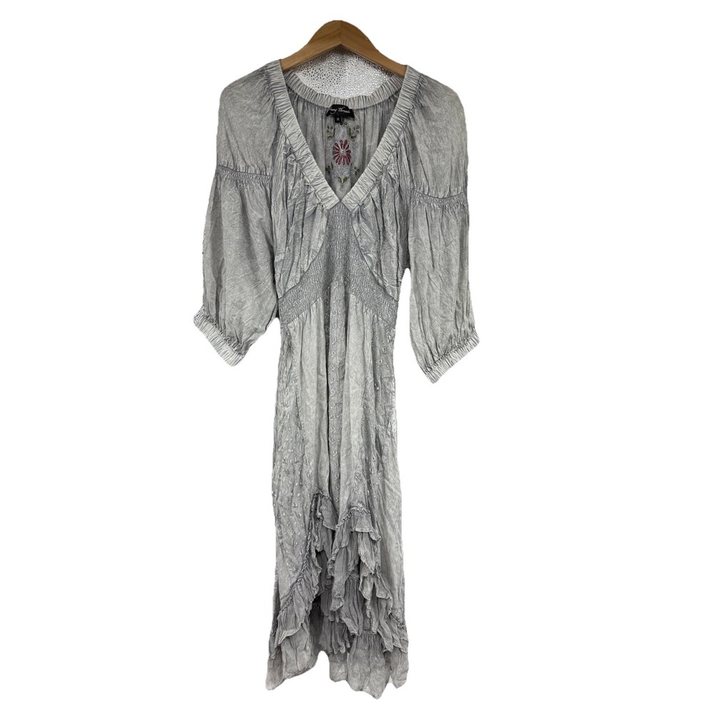 Young Threads Gray Mineral Wash Boho Western Renaissance Ethereal Dress M
